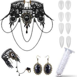 9 Pieces Halloween Vampire Choker Necklace Gothic Black Lace Choker Necklace wit